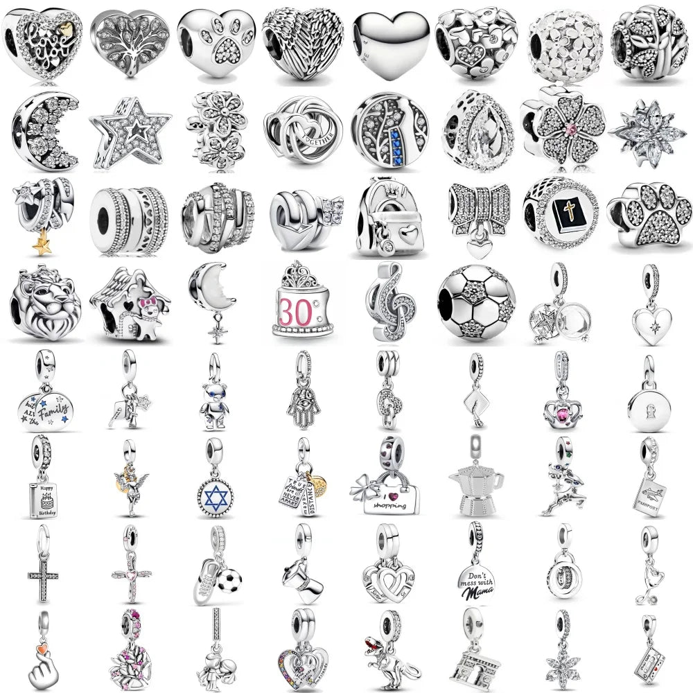 2025 New S925 Silver Spring Ball Bear Cross Pendant Suitable for Original Bracelets DIY Accessories Women's Charm Jewelry Gifts