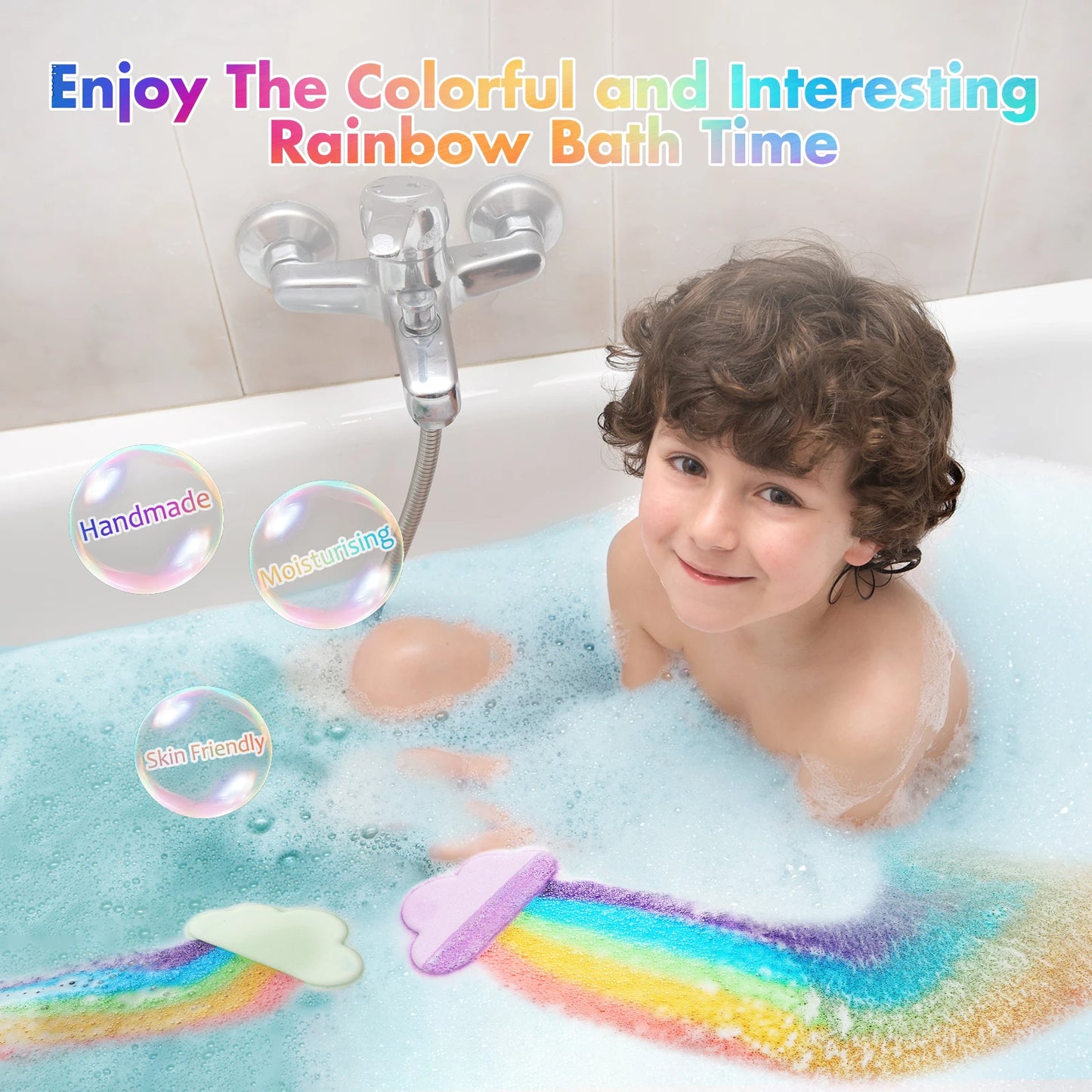 Rainbow Bath Bombs Gift Set, Handmade Organic Bath Bombs for Kids Girls, Natural Kid Bubble Bath Fizzy