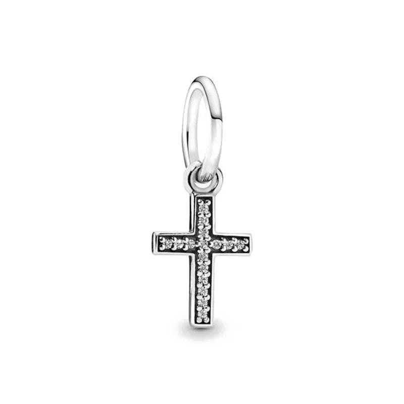 2025 New S925 Silver Spring Ball Bear Cross Pendant Suitable for Original Bracelets DIY Accessories Women's Charm Jewelry Gifts