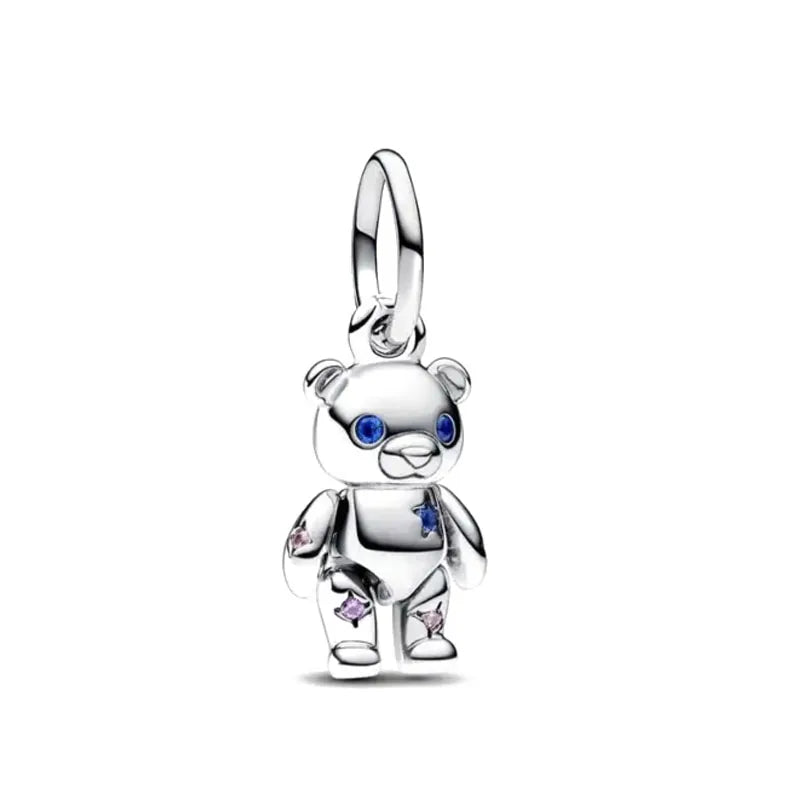 2025 New S925 Silver Spring Ball Bear Cross Pendant Suitable for Original Bracelets DIY Accessories Women's Charm Jewelry Gifts