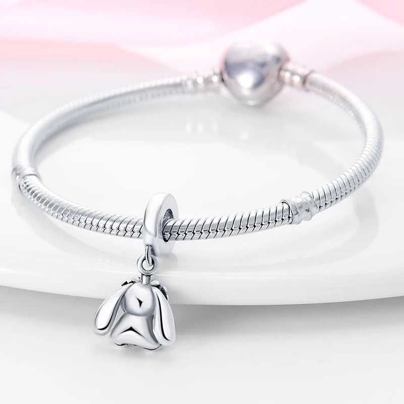 S925 Silver Plated Cute Pink Rabbit Pendants Charms Fit Original Bracelets Fine DIY Birthday Jewelry Gifts