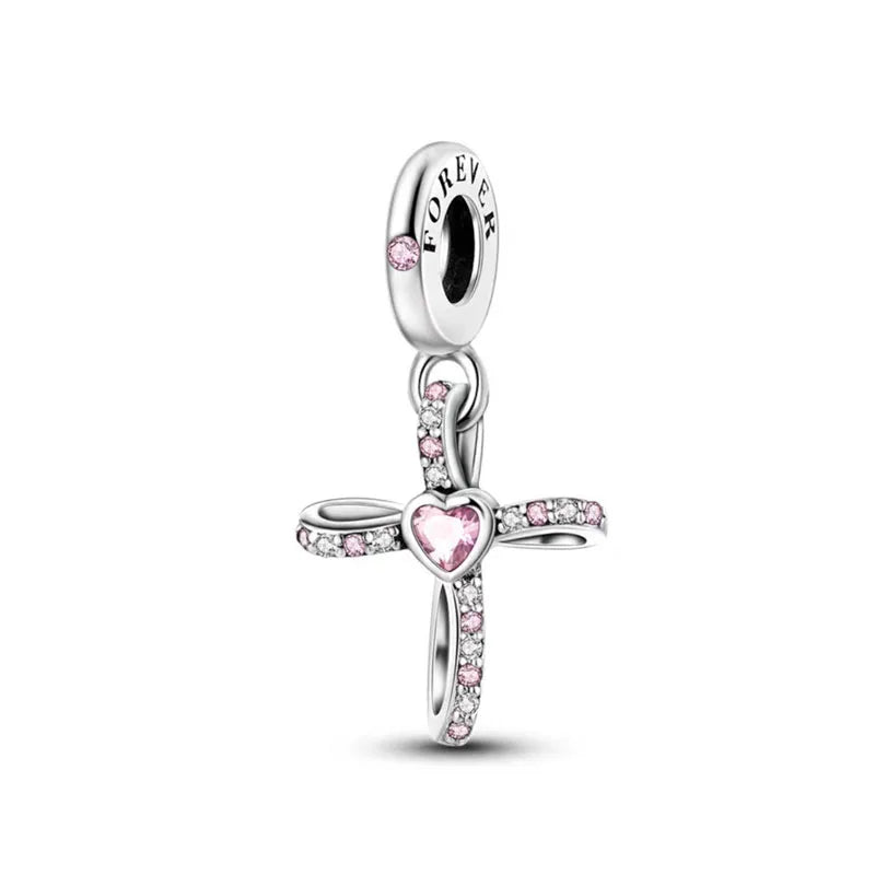 2025 New S925 Silver Spring Ball Bear Cross Pendant Suitable for Original Bracelets DIY Accessories Women's Charm Jewelry Gifts