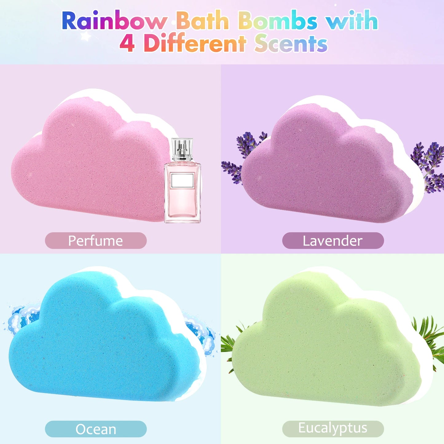 Rainbow Bath Bombs Gift Set, Handmade Organic Bath Bombs for Kids Girls, Natural Kid Bubble Bath Fizzy