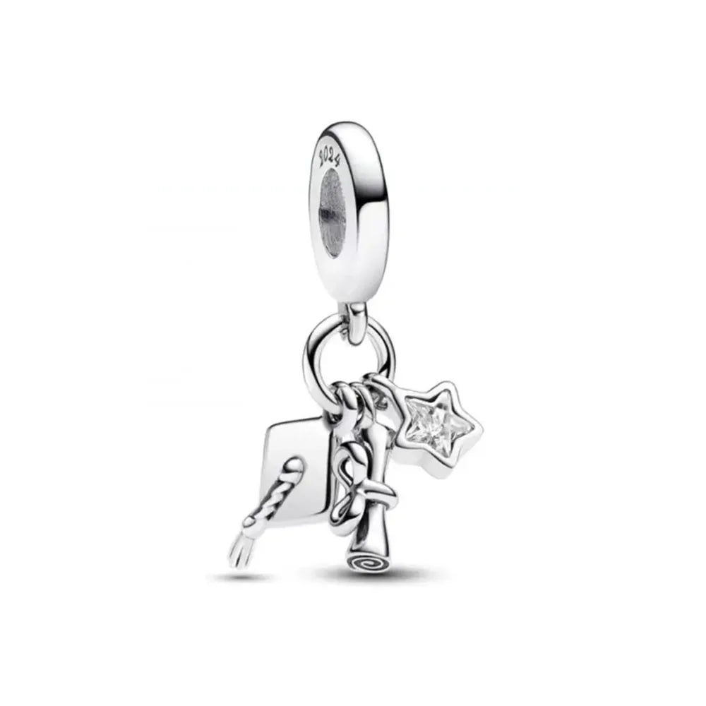 2025 New S925 Silver Spring Ball Bear Cross Pendant Suitable for Original Bracelets DIY Accessories Women's Charm Jewelry Gifts