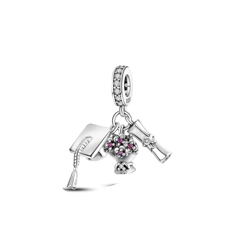 2025 New S925 Silver Spring Ball Bear Cross Pendant Suitable for Original Bracelets DIY Accessories Women's Charm Jewelry Gifts