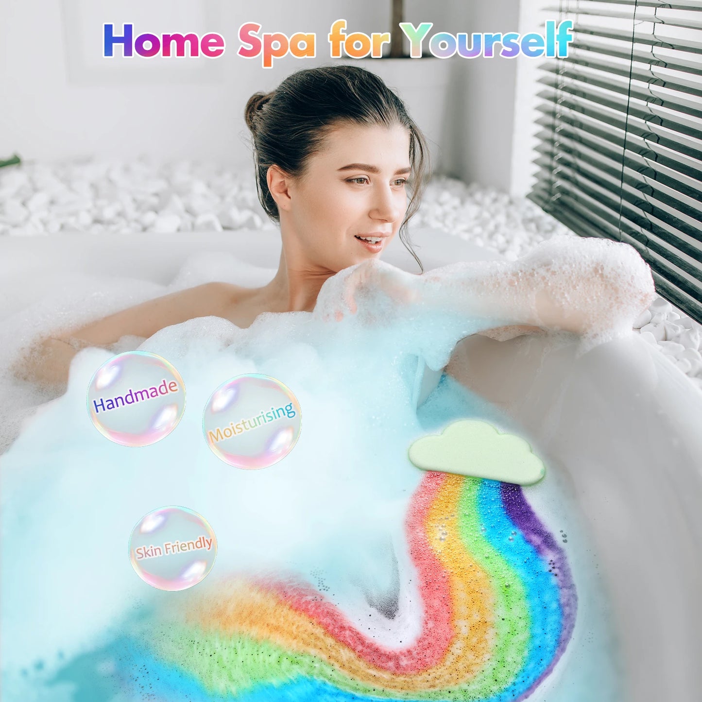 Rainbow Bath Bombs Gift Set, Handmade Organic Bath Bombs for Kids Girls, Natural Kid Bubble Bath Fizzy