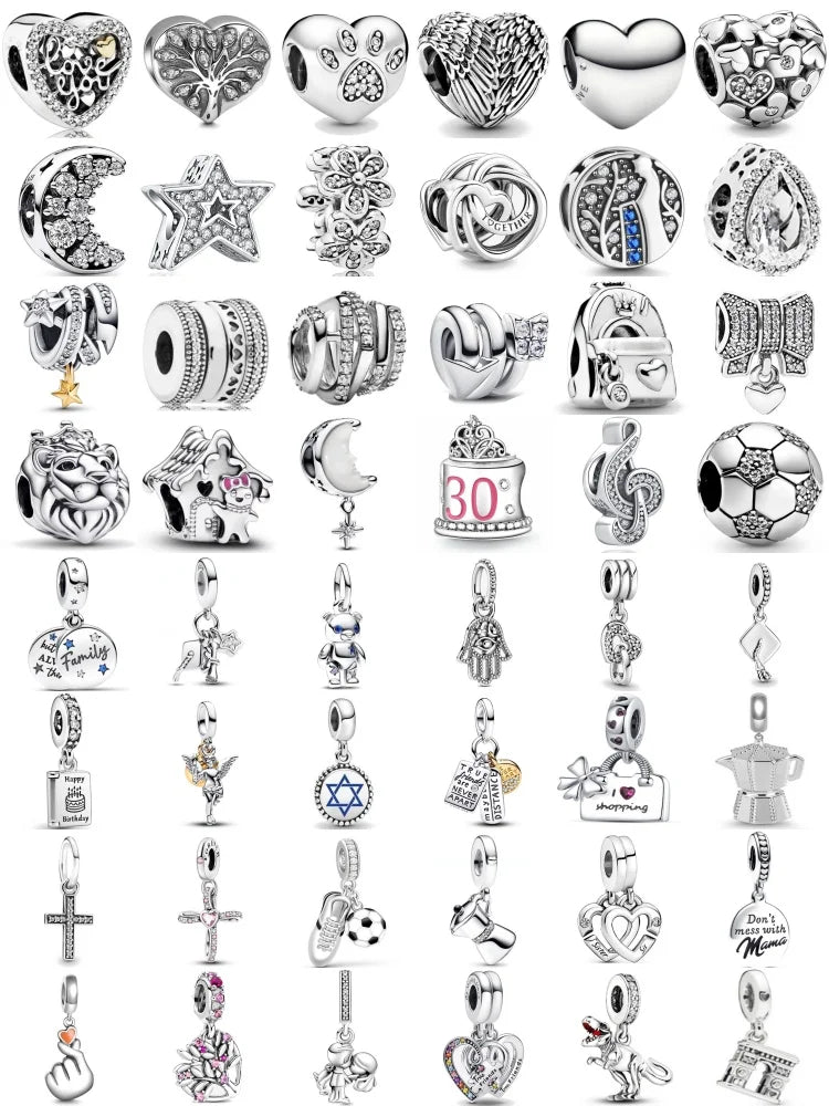 2025 New S925 Silver Spring Ball Bear Cross Pendant Suitable for Original Bracelets DIY Accessories Women's Charm Jewelry Gifts